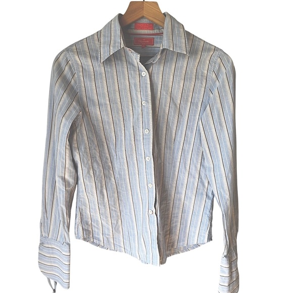 Faconnable Women’s Vintage Powder Blue Stripe Button Up Top- French Design Sz S - Picture 1 of 5